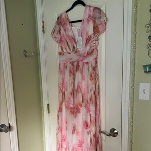 Amazon Pink and Cream Floral Maxi Dress
